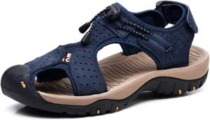 Asifn Men's Outdoor Hiking Leather Sandals Water Shoes Slides Closed Toe Sport Walking Fishermen Climbing Summer Athletic