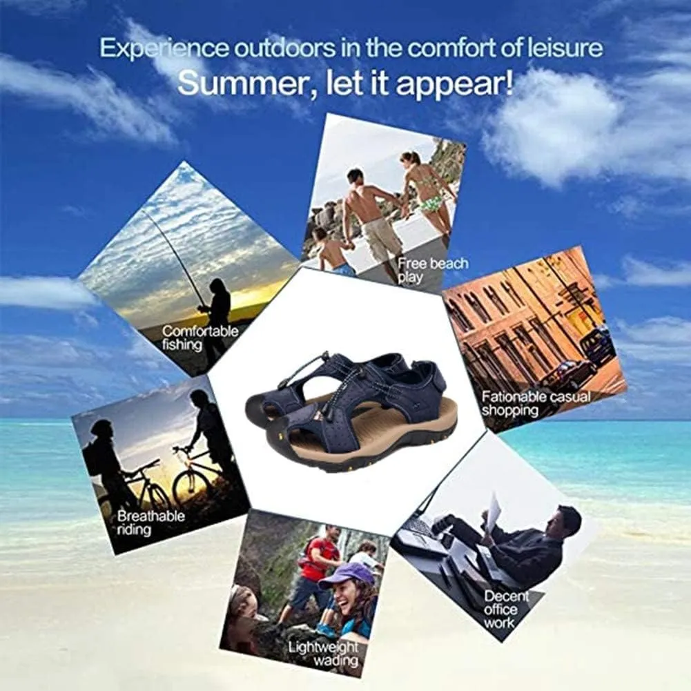 Asifn Men's Outdoor Hiking Leather Sandals Water Shoes Slides Closed Toe Sport Walking Fishermen Climbing Summer Athletic