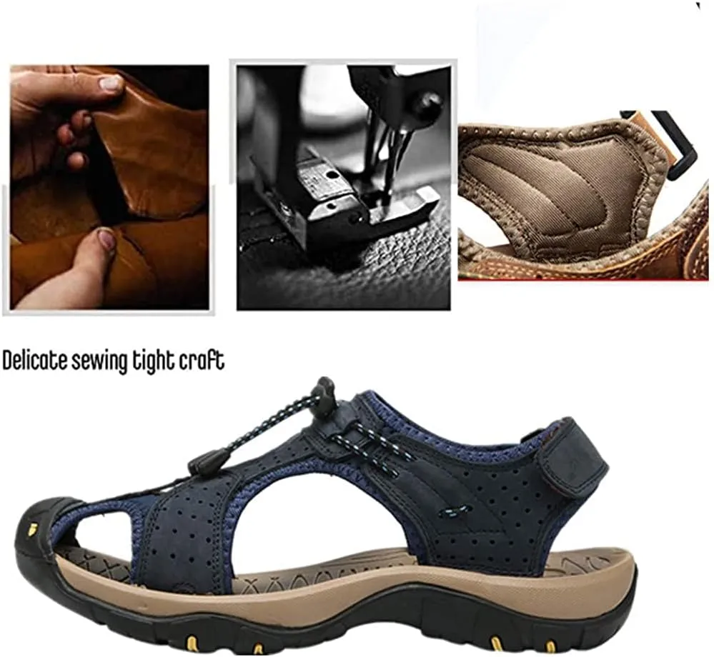 Asifn Men's Outdoor Hiking Leather Sandals Water Shoes Slides Closed Toe Sport Walking Fishermen Climbing Summer Athletic