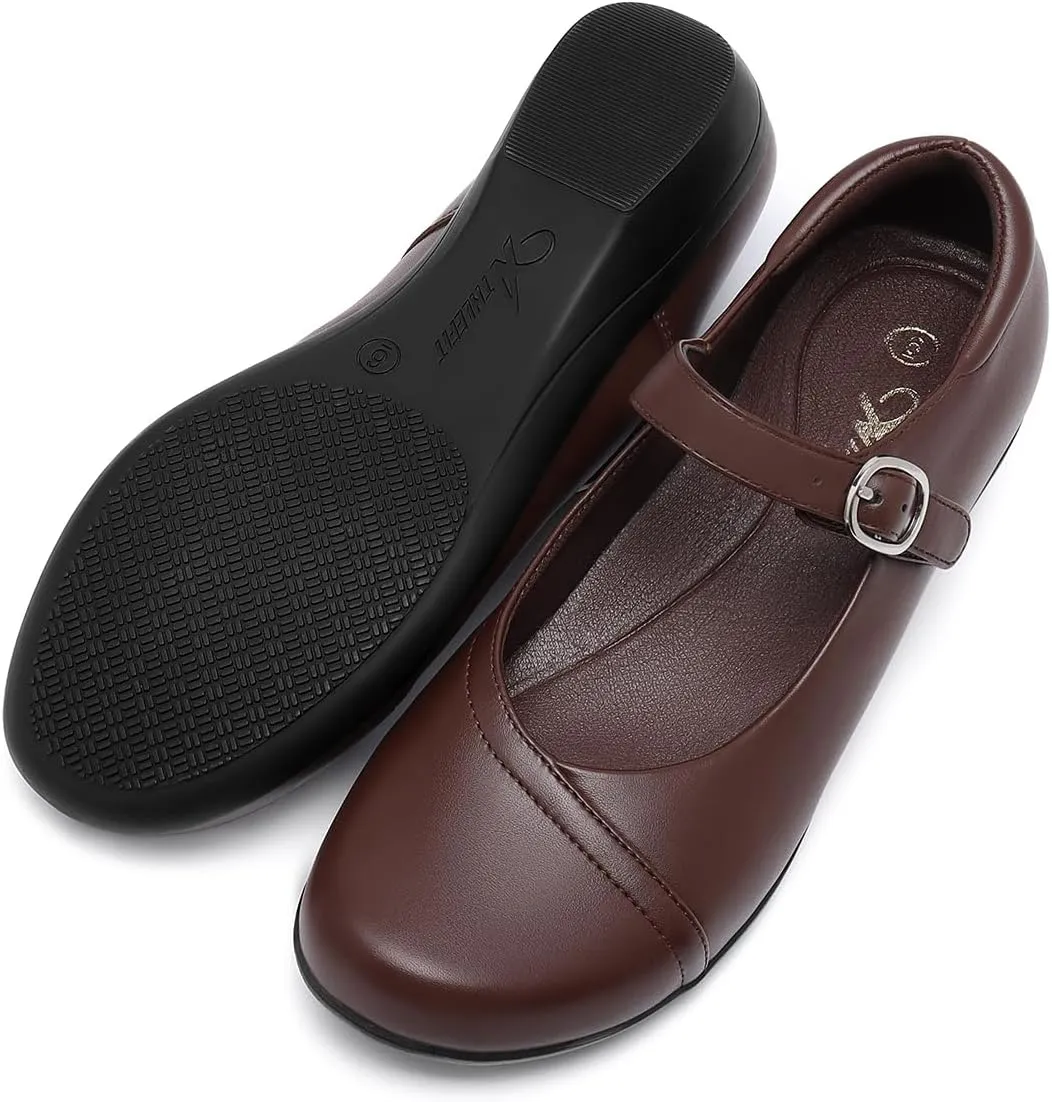 Athlefit Mary Jane Flats for Women Dressy Ballet Flats Shoes Comfortable Round Toe Buckle Work Flat Shoes