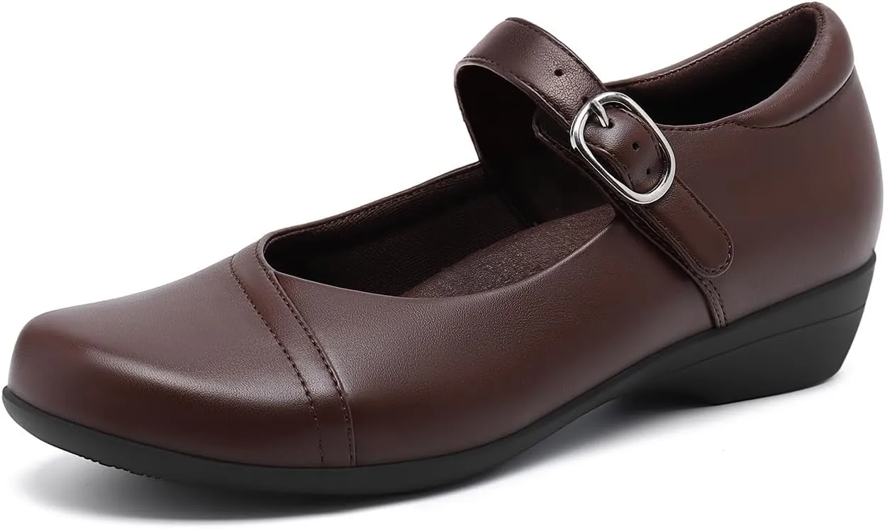 Athlefit Mary Jane Flats for Women Dressy Ballet Flats Shoes Comfortable Round Toe Buckle Work Flat Shoes