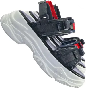 Athleisure Chunky Platform Sporty Sandal - Elastic Hook & Loop Slingbacks