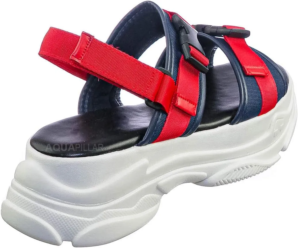 Athleisure Chunky Platform Sporty Sandal - Elastic Hook & Loop Slingbacks