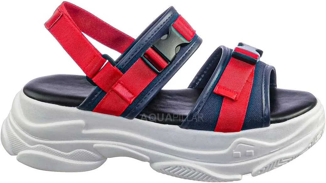 Athleisure Chunky Platform Sporty Sandal - Elastic Hook & Loop Slingbacks