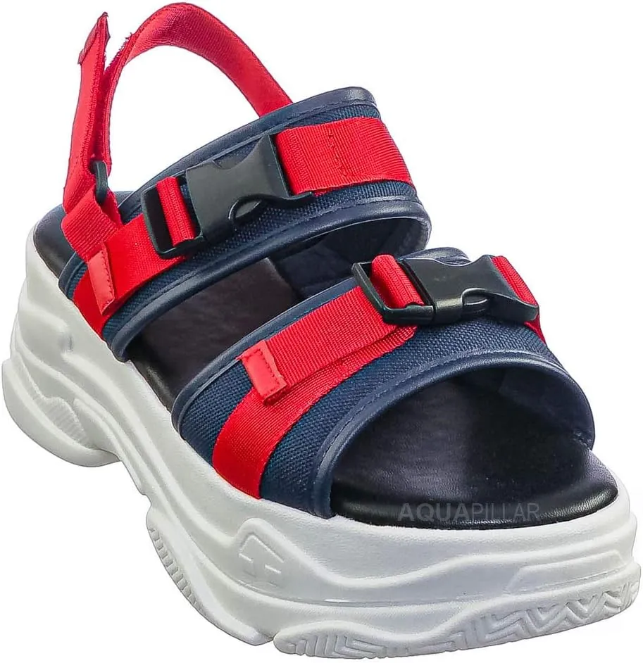 Athleisure Chunky Platform Sporty Sandal - Elastic Hook & Loop Slingbacks