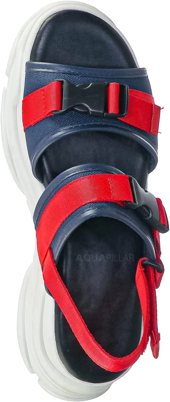 Athleisure Chunky Platform Sporty Sandal - Elastic Hook & Loop Slingbacks