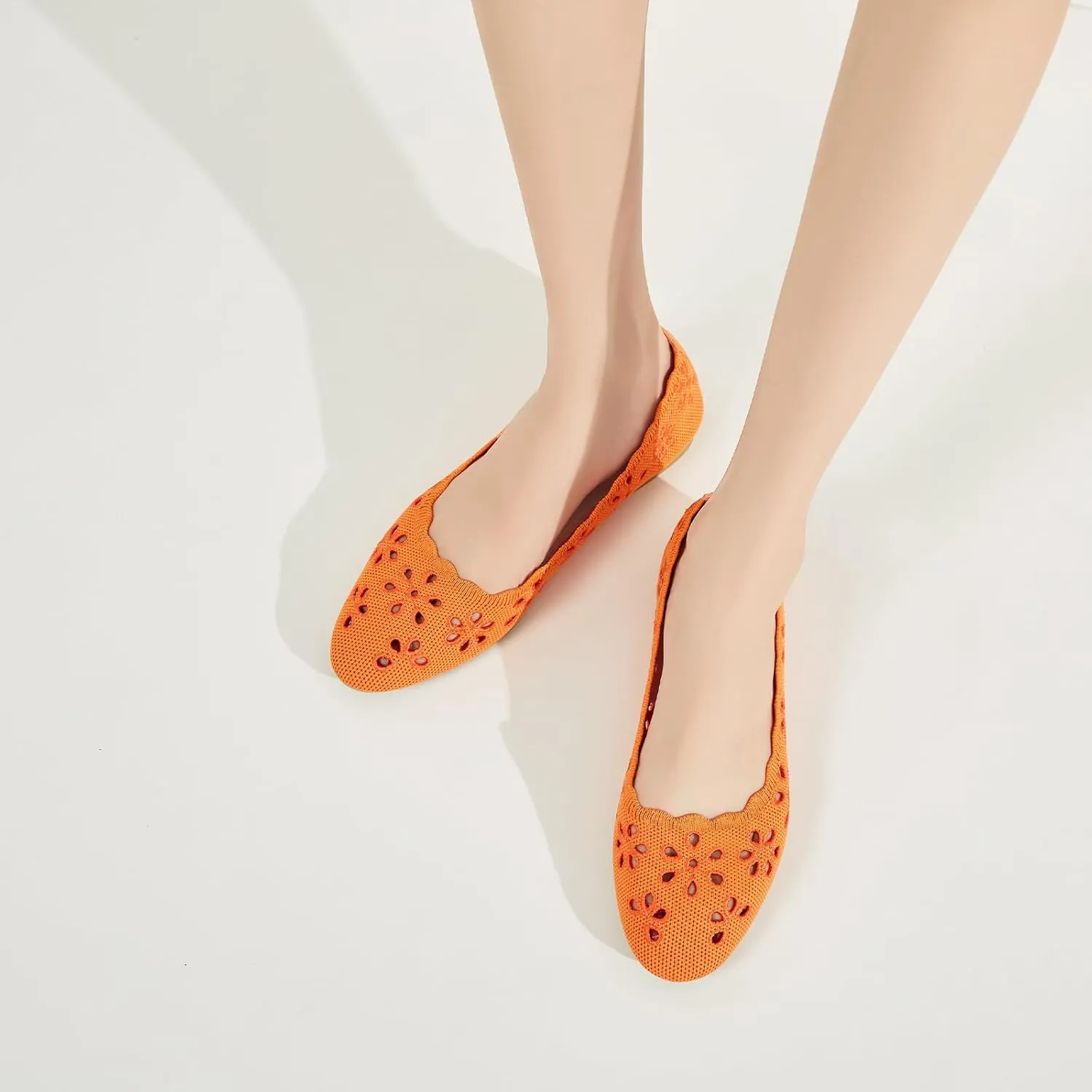 BABUDOG Knit Ballet Flats Shoes for Women,Womens Flats Dressy Comfortable,Women’s Dress Shoes with Flower Eyelets,Slip on Casual Walking Flats