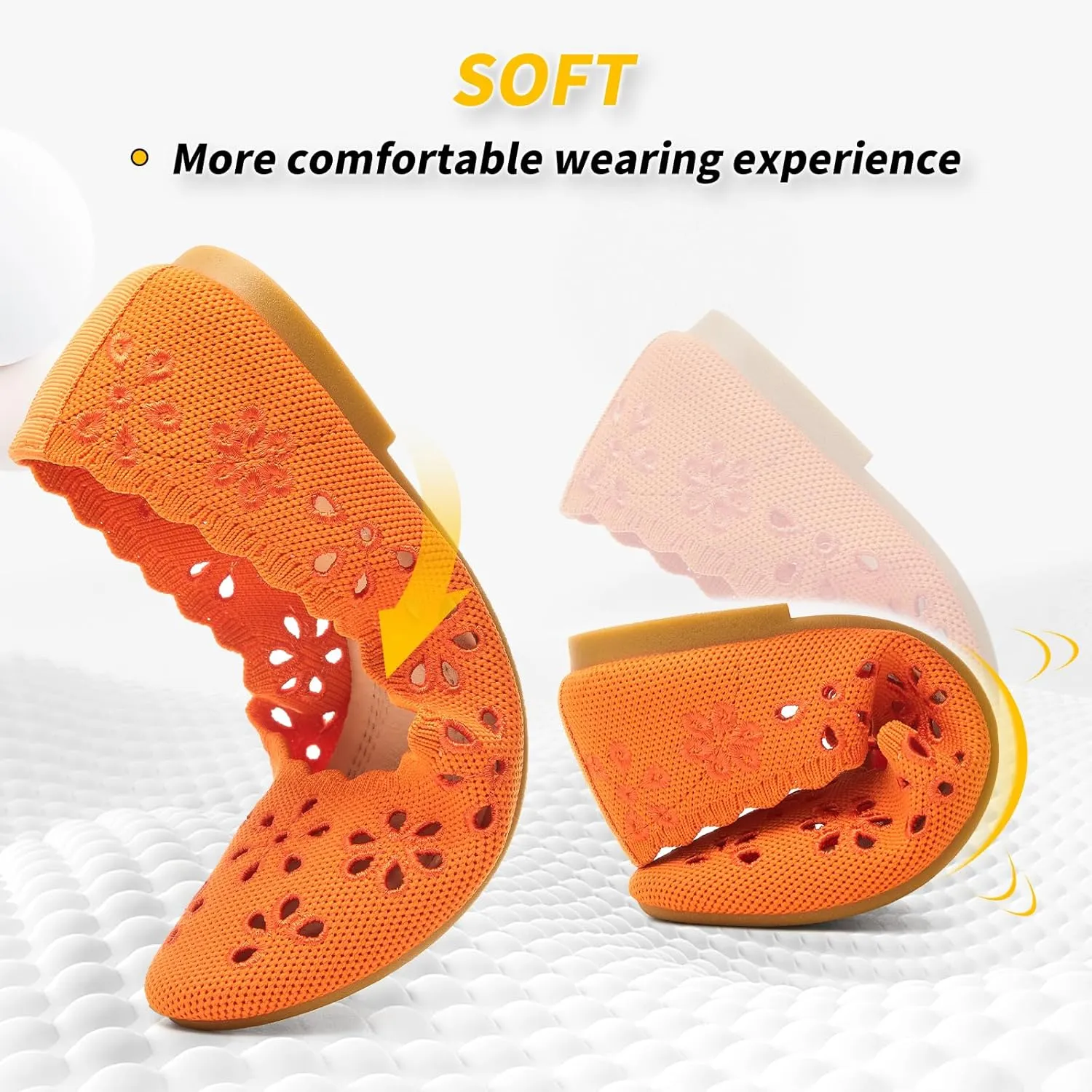 BABUDOG Knit Ballet Flats Shoes for Women,Womens Flats Dressy Comfortable,Women’s Dress Shoes with Flower Eyelets,Slip on Casual Walking Flats