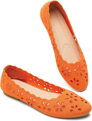 BABUDOG Knit Ballet Flats Shoes for Women,Womens Flats Dressy Comfortable,Women’s Dress Shoes with Flower Eyelets,Slip on Casual Walking Flats