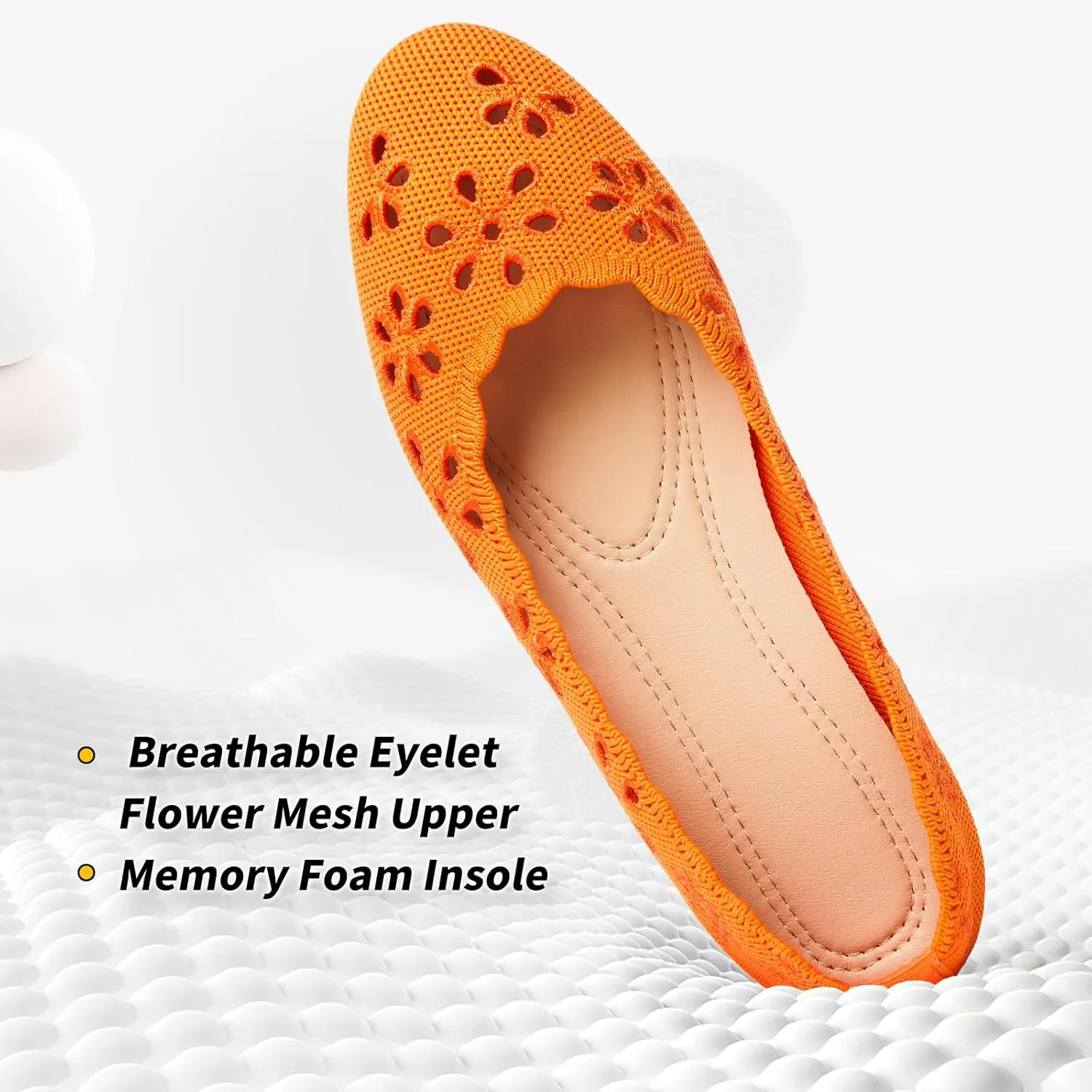 BABUDOG Knit Ballet Flats Shoes for Women,Womens Flats Dressy Comfortable,Women’s Dress Shoes with Flower Eyelets,Slip on Casual Walking Flats
