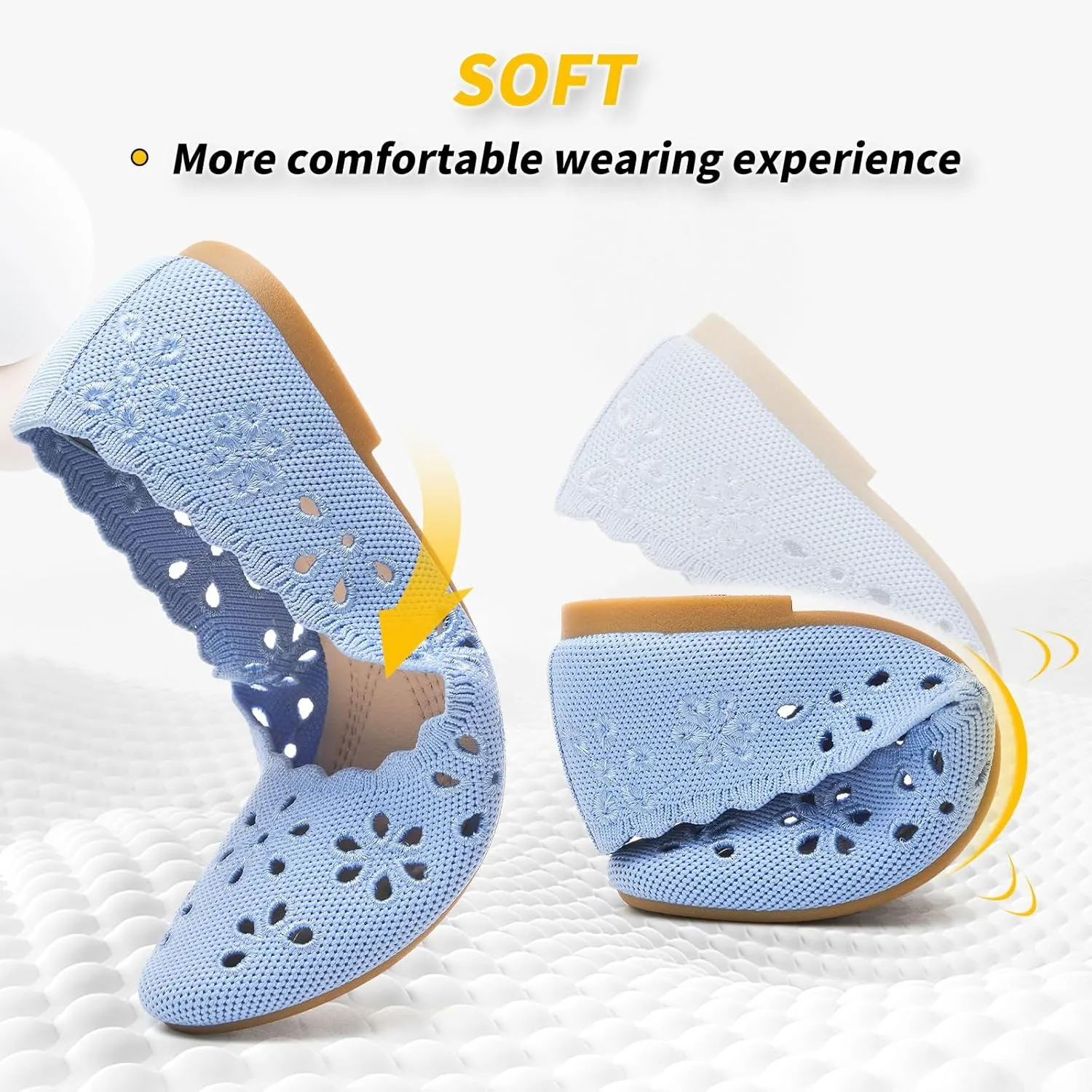 BABUDOG Knit Ballet Flats Shoes for Women,Womens Flats Dressy Comfortable,Women’s Dress Shoes with Flower Eyelets,Slip on Casual Walking Flats