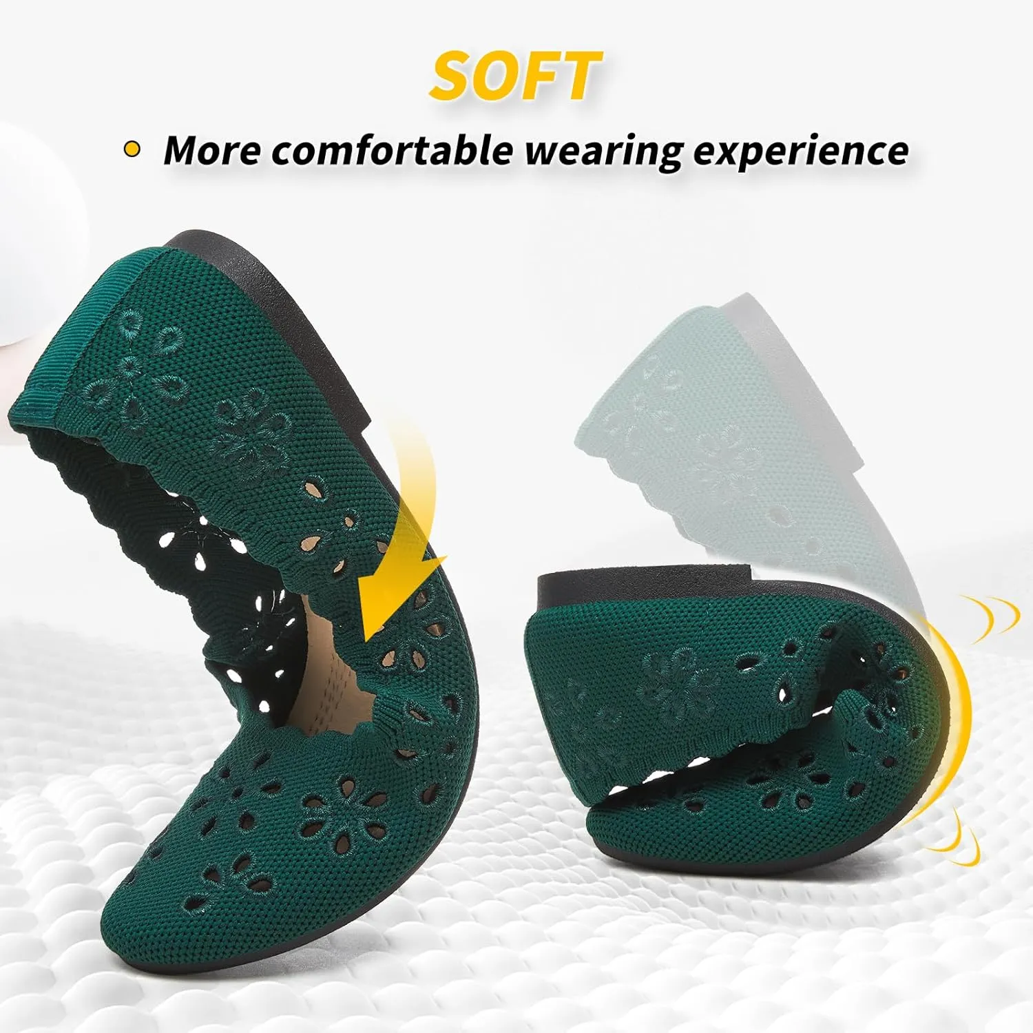 BABUDOG Knit Ballet Flats Shoes for Women,Womens Flats Dressy Comfortable,Women’s Dress Shoes with Flower Eyelets,Slip on Casual Walking Flats