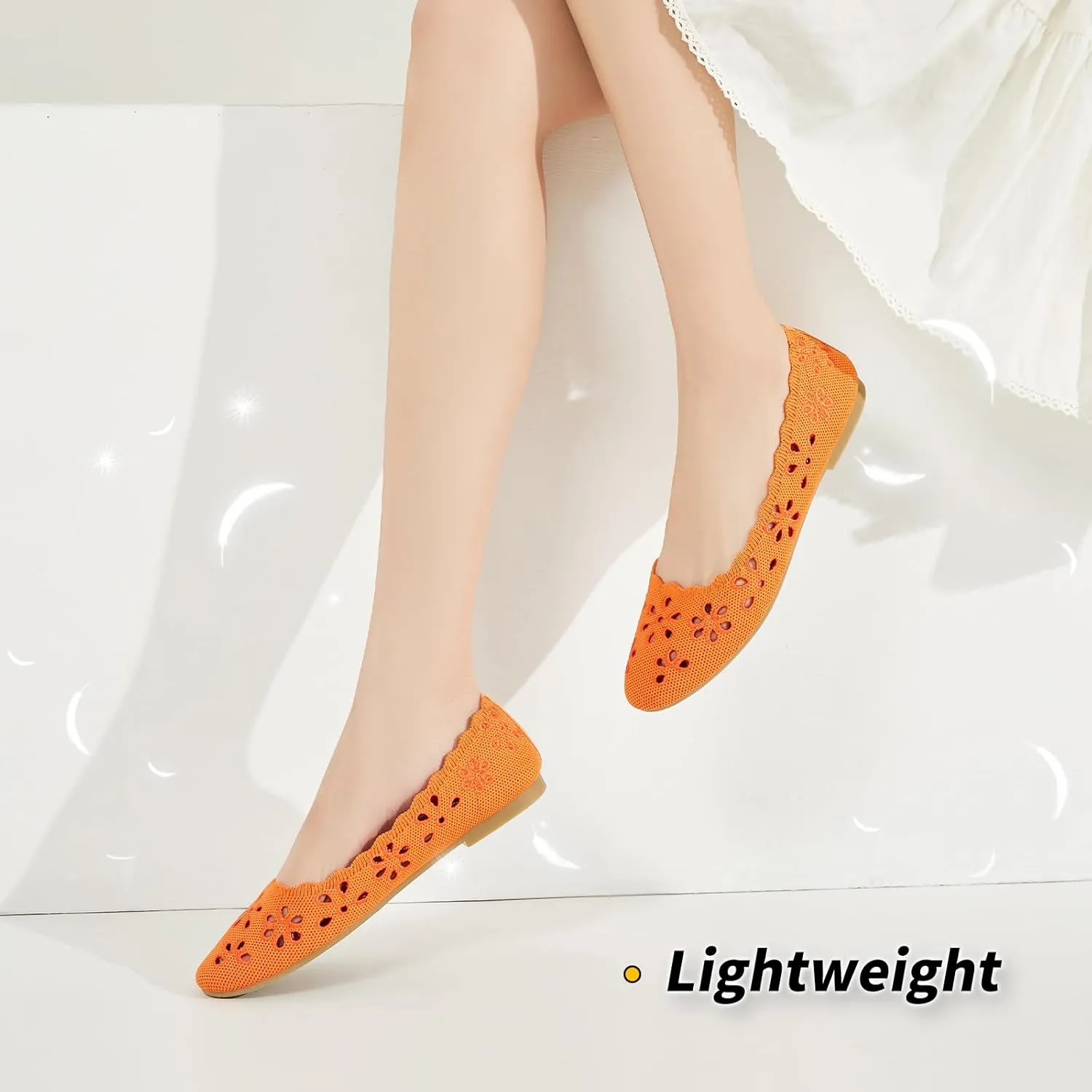 BABUDOG Knit Ballet Flats Shoes for Women,Womens Flats Dressy Comfortable,Women’s Dress Shoes with Flower Eyelets,Slip on Casual Walking Flats