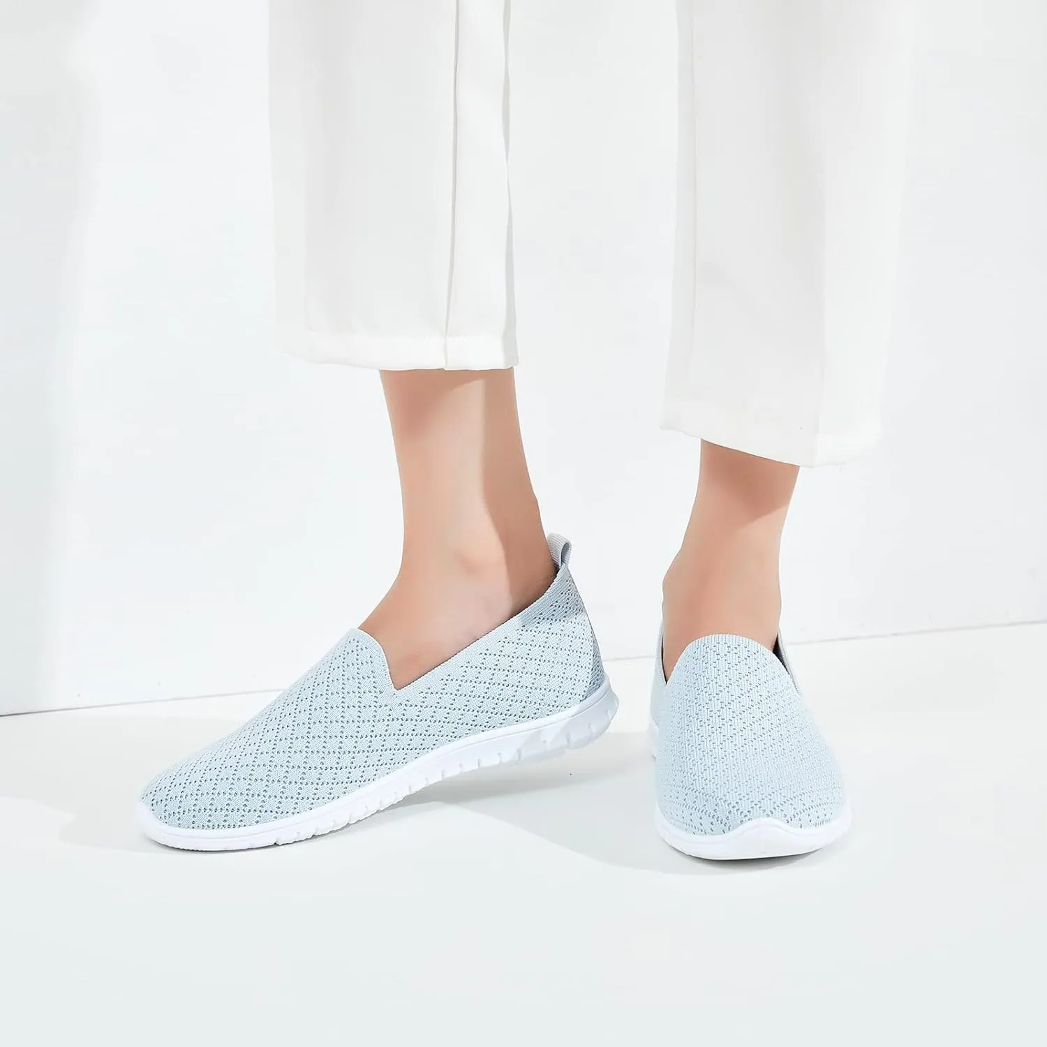 BABUDOG Women's Mesh Flats Shoes Breathable Slip on Shoes Casual Black and White Flats Comfortable Walking Shoes