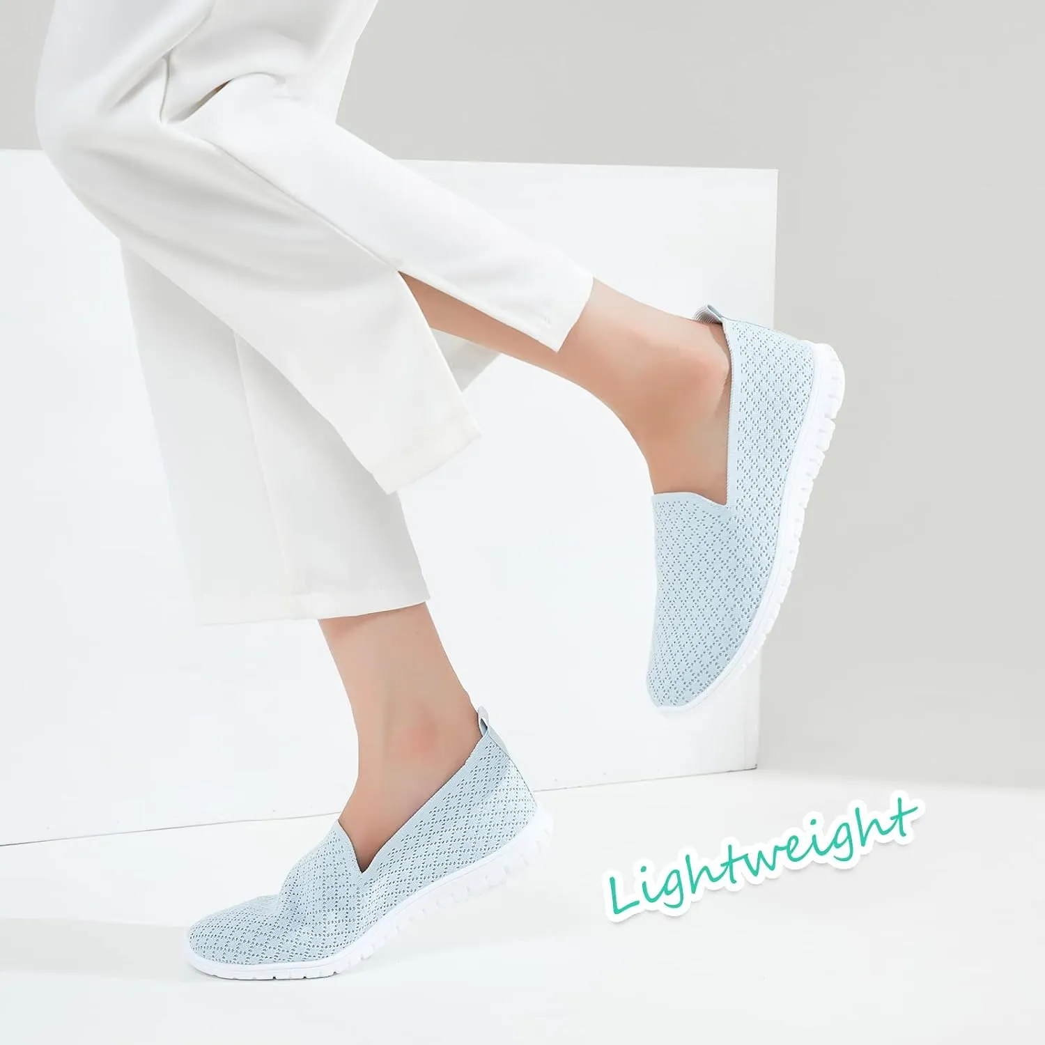 BABUDOG Women's Mesh Flats Shoes Breathable Slip on Shoes Casual Black and White Flats Comfortable Walking Shoes