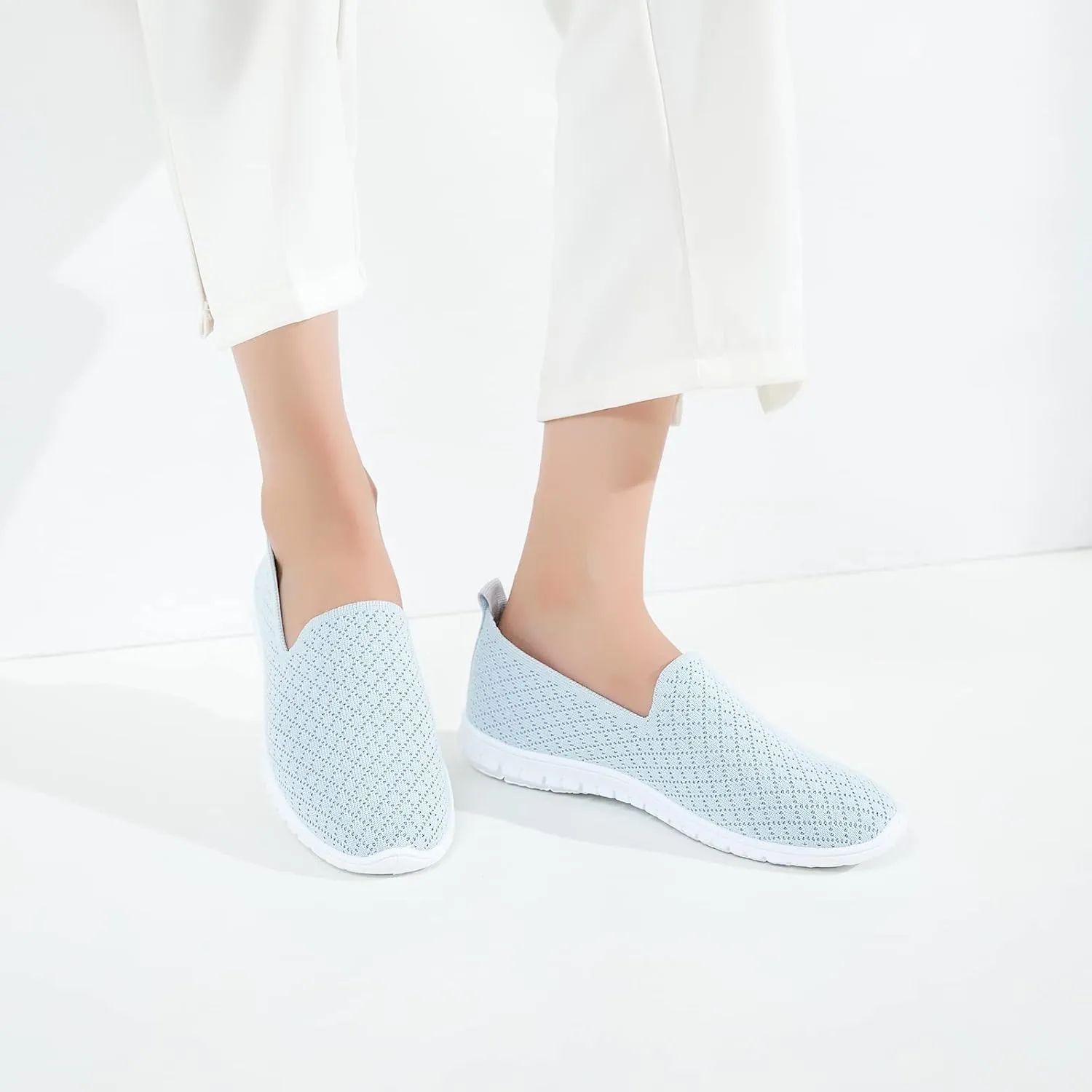 BABUDOG Women's Mesh Flats Shoes Breathable Slip on Shoes Casual Black and White Flats Comfortable Walking Shoes