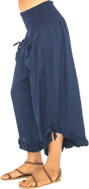 Back From Bali Womens Cropped Wide Leg Pants Trouser Comfort Solid Elastic Waist (S-4XL)