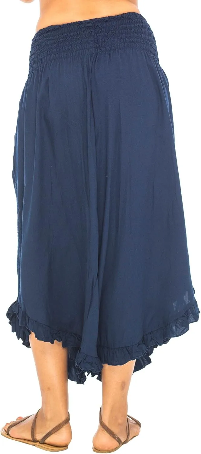 Back From Bali Womens Cropped Wide Leg Pants Trouser Comfort Solid Elastic Waist (S-4XL)