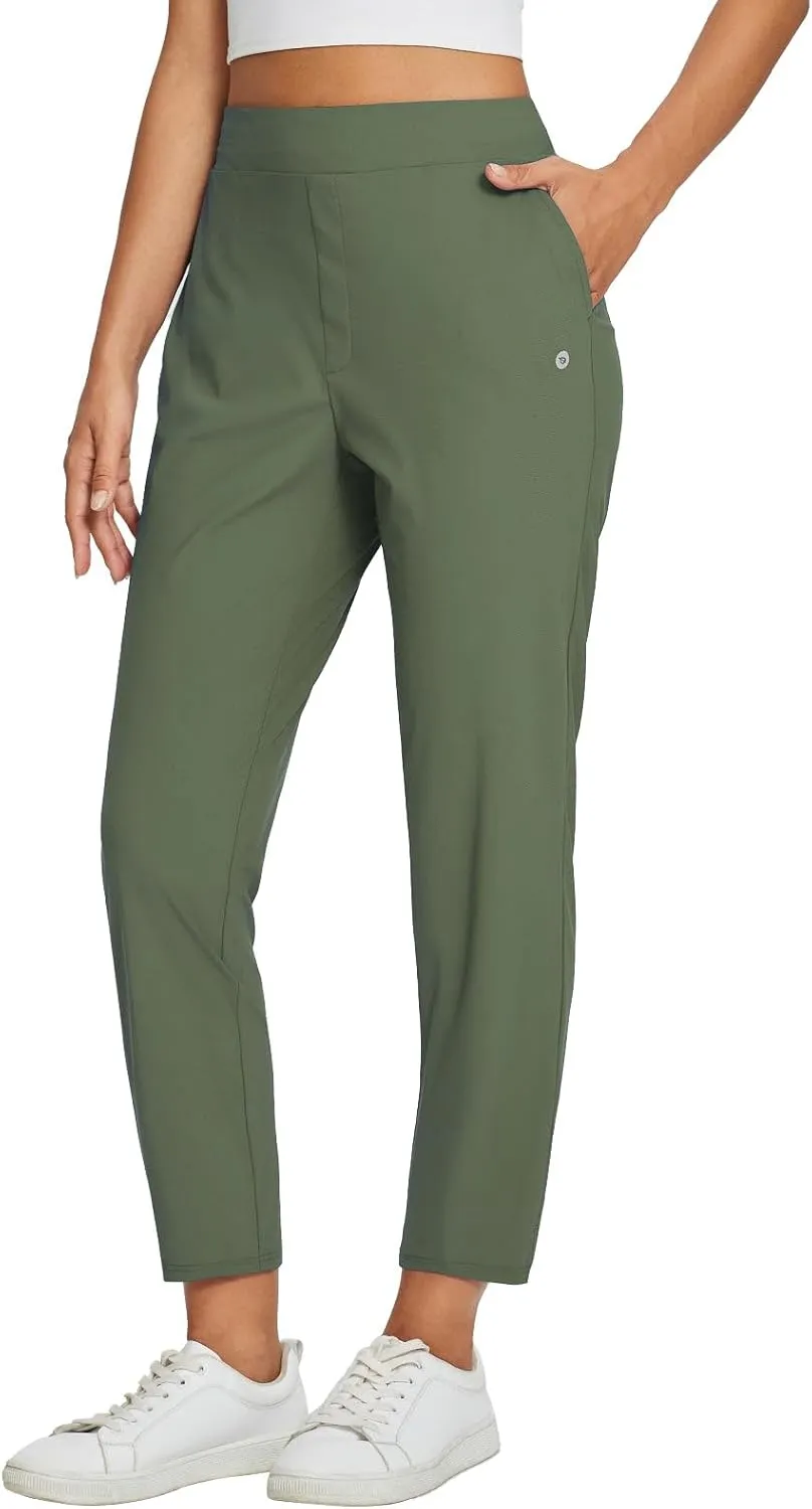 baleaf Womens Travel Pants Lightweight Stretch with Zipper Pockets Petite Ankle Dressy Golf Work Business Casual Slacks