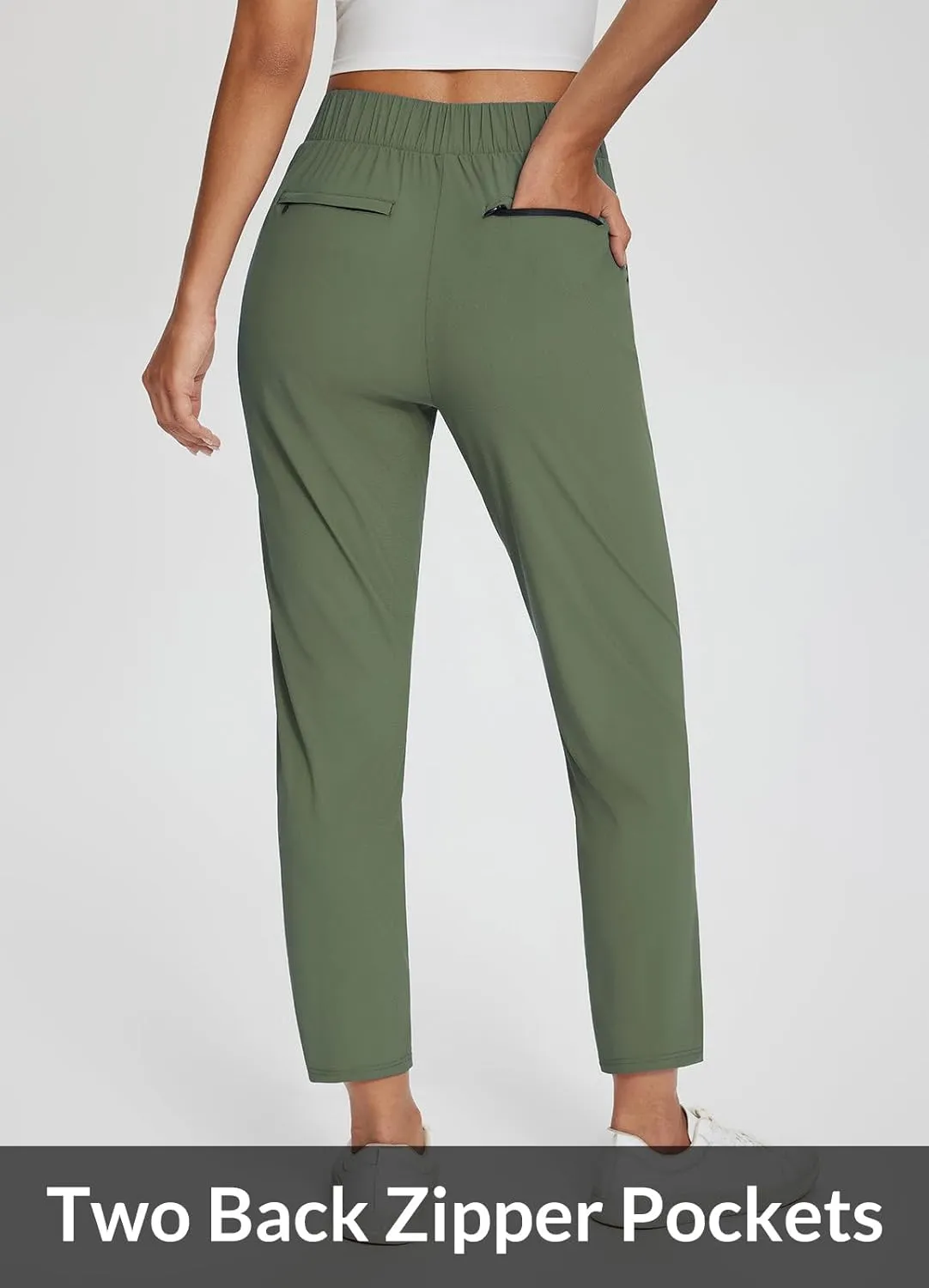 baleaf Womens Travel Pants Lightweight Stretch with Zipper Pockets Petite Ankle Dressy Golf Work Business Casual Slacks