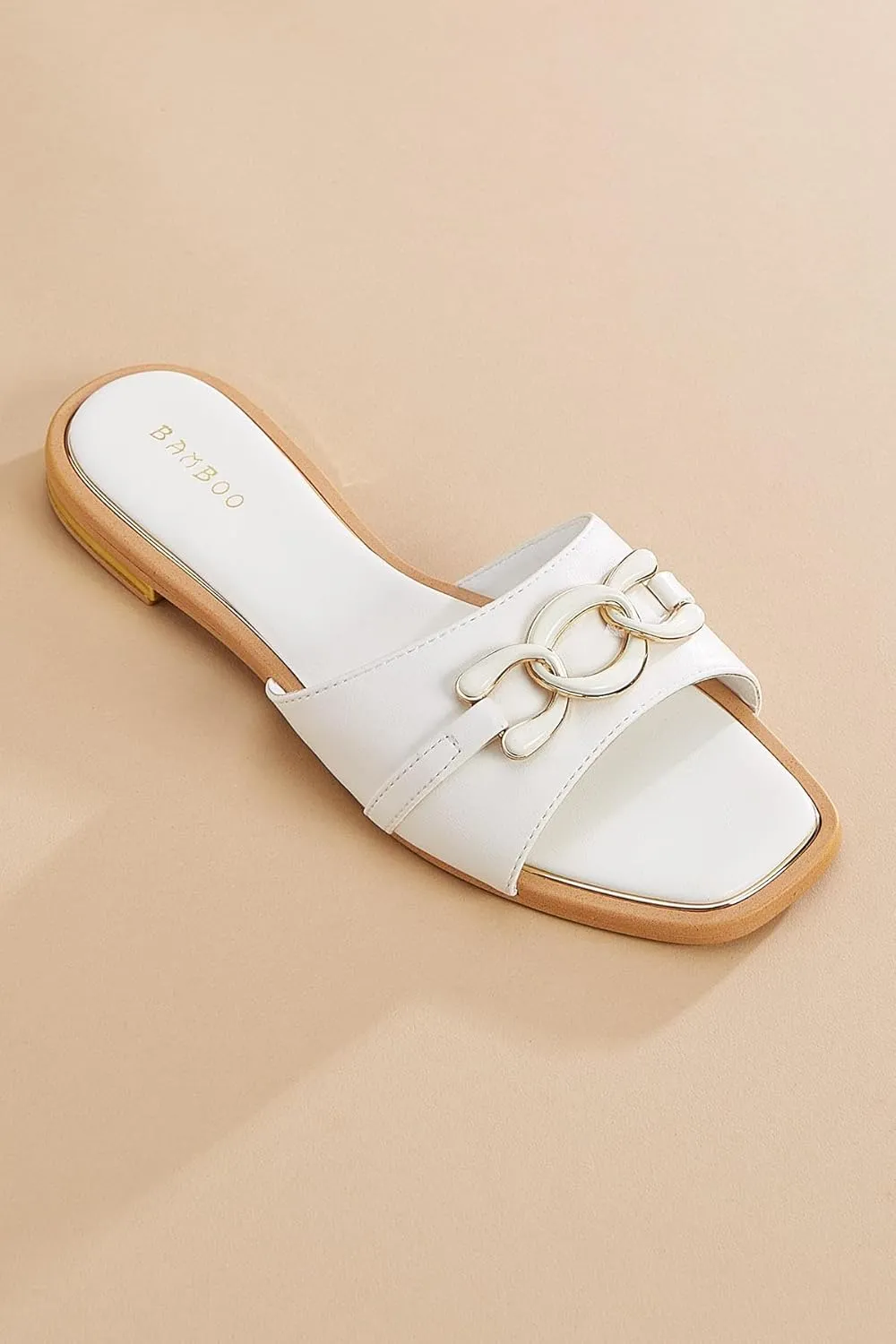 BAMBOO® Women's Square Toe Chain Band Slip On Flat Sandals