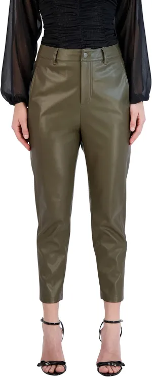 BCBGeneration Women's Faux Leather Pant Straight Leg Belt Loop Pocket Trouser