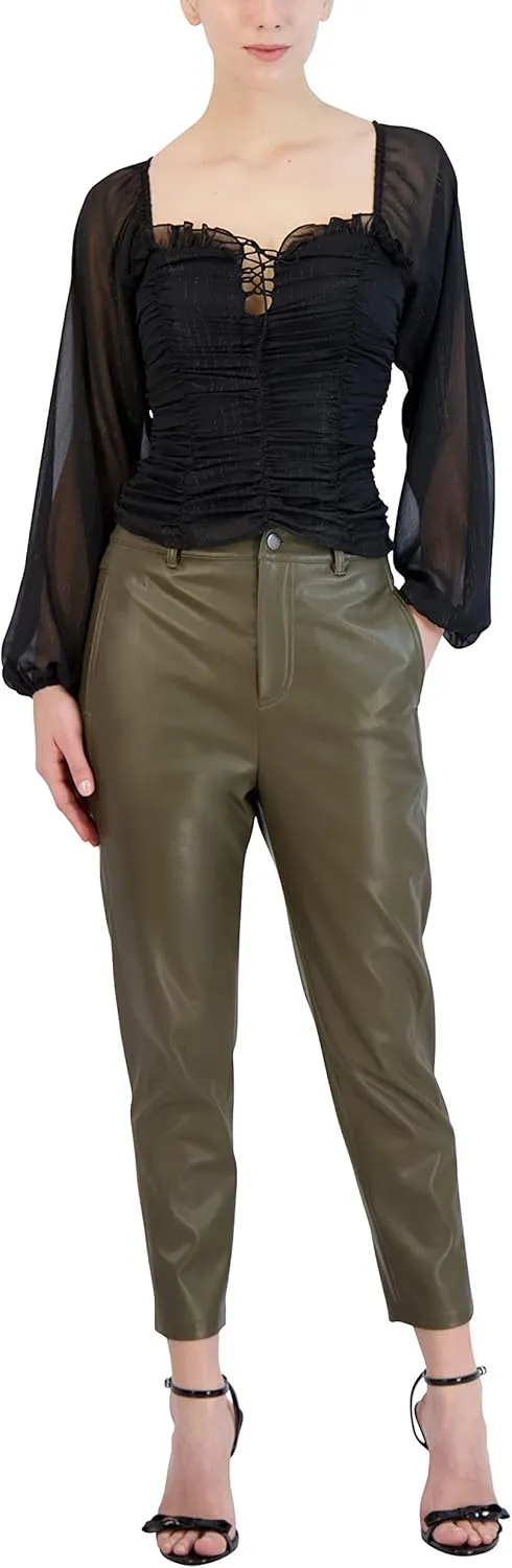 BCBGeneration Women's Faux Leather Pant Straight Leg Belt Loop Pocket Trouser