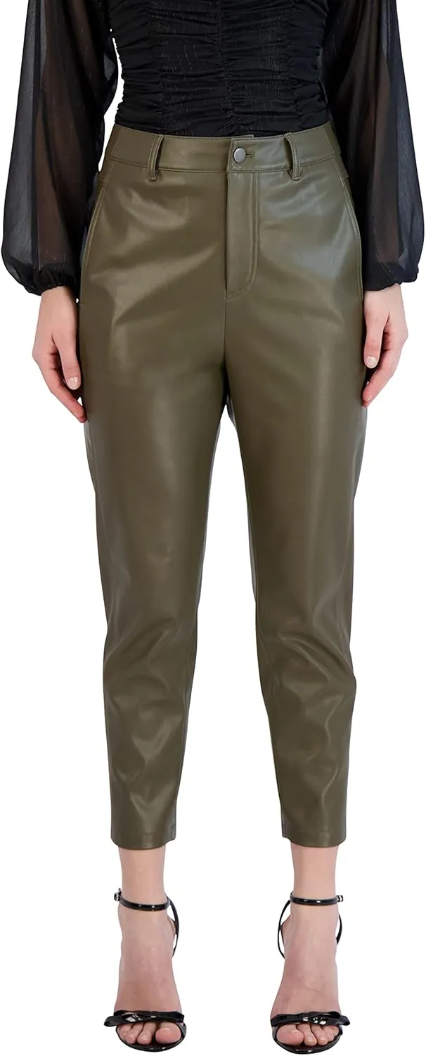 BCBGeneration Women's Faux Leather Pant Straight Leg Belt Loop Pocket Trouser