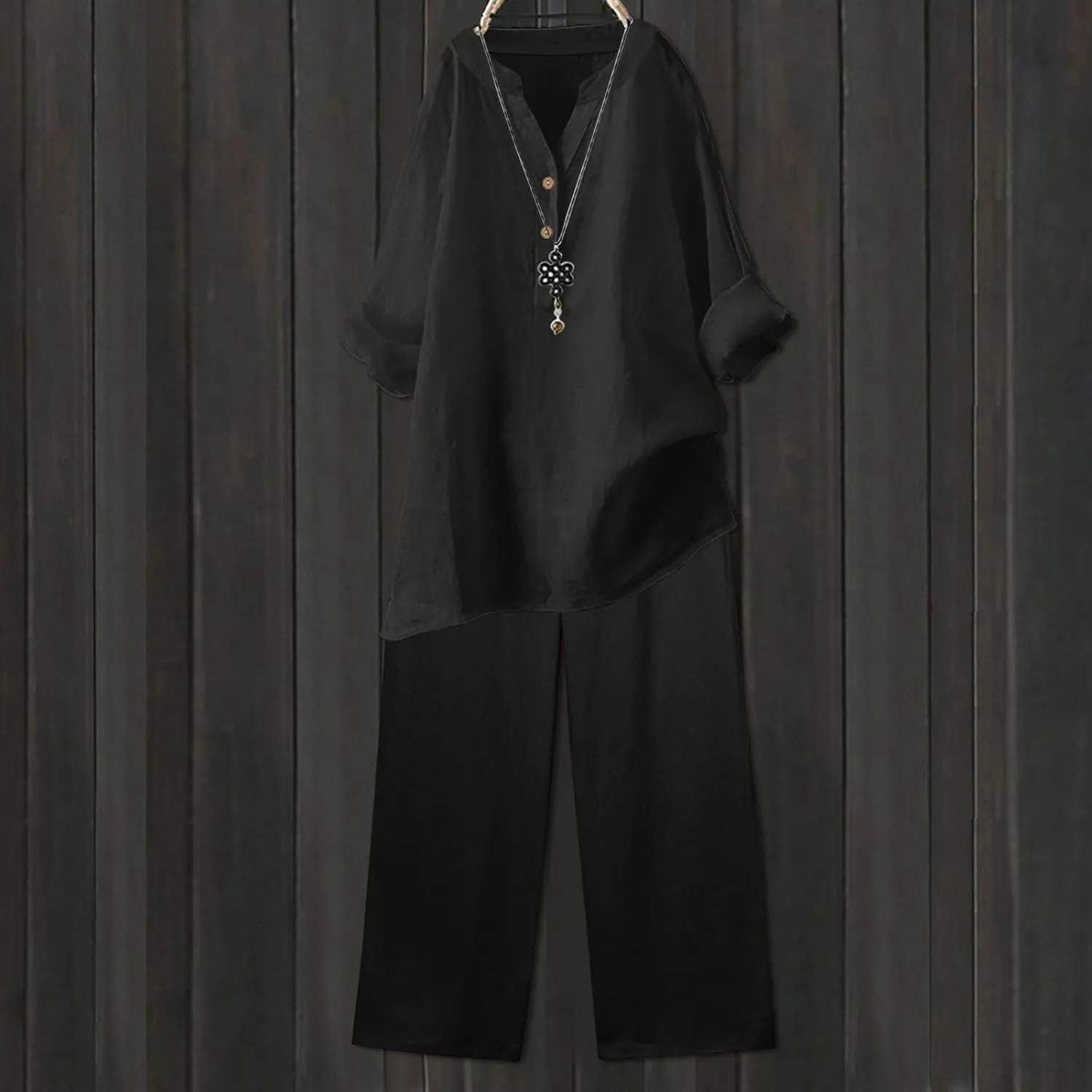 Beach Vacation Clothes for Women Summer Linen Matching 2 Piece Sets Casual Loose Oversized Drawstring Pants Outfits