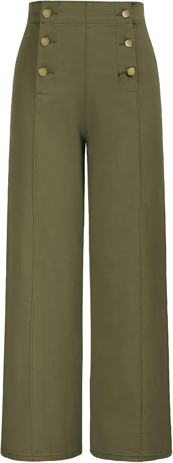 Belle Poque Women's High Waisted Wide Leg Jeans Button Decorated Casual Stretchy Demin Pants with Pockets