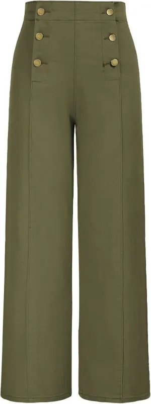 Belle Poque Women's High Waisted Wide Leg Jeans Button Decorated Casual Stretchy Demin Pants with Pockets