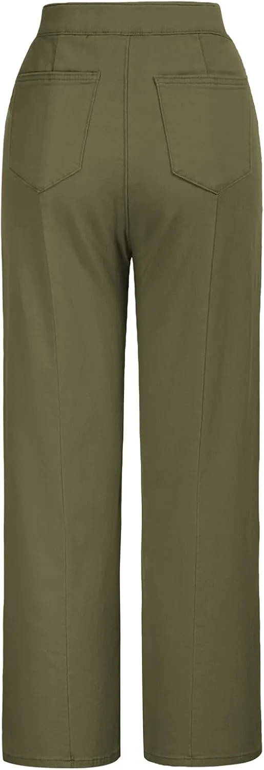 Belle Poque Women's High Waisted Wide Leg Jeans Button Decorated Casual Stretchy Demin Pants with Pockets