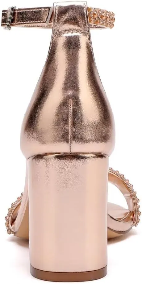 Block Heel Wedding Shoes for Bride Open Toe Pearl Bridal Shoes Wedding Heeled Sandals