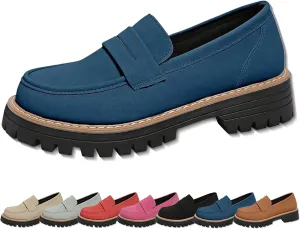Bootara Loafers Women, Bootara Women's Plus Size Casual Retro Suede Loafers with Chunky Heel Platform for Office