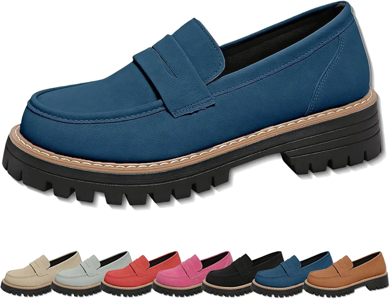 Bootara Loafers Women, Bootara Women's Plus Size Casual Retro Suede Loafers with Chunky Heel Platform for Office
