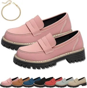 Bootara Women's Plus Size Casual Retro Suede Loafers with Chunky Heel Platform, Bootara Business Casual Walking Flats