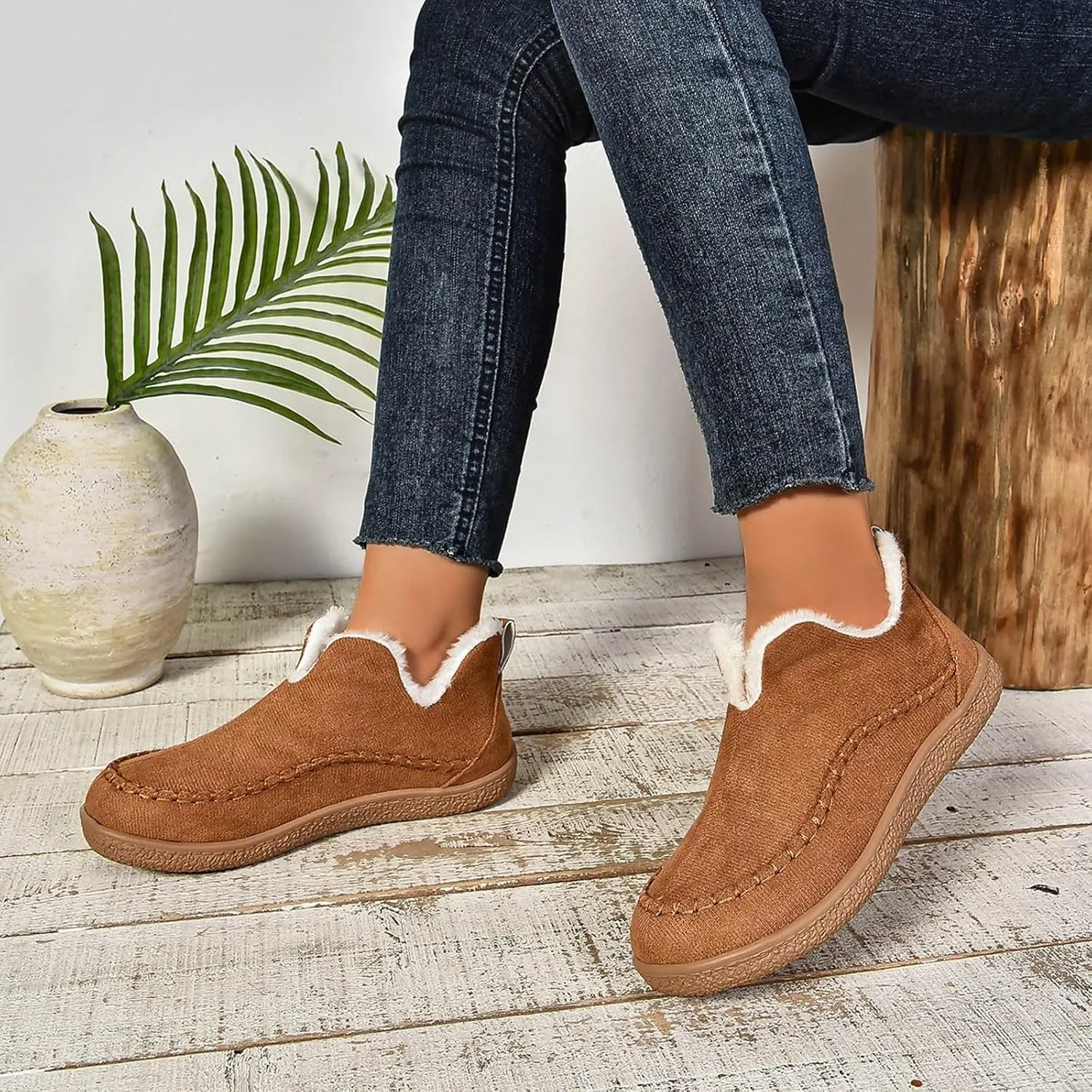 Boots for Women, Women's Warm Winter Indoor Outdoor House Shoes With Memory Foam Ankle Bootie Moccasin Slippers Ladies