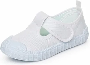 Boys Girls Canvas Sneakers Casual Low Top Slip On Flats Lightweight Comfy White Walking School Shoes
