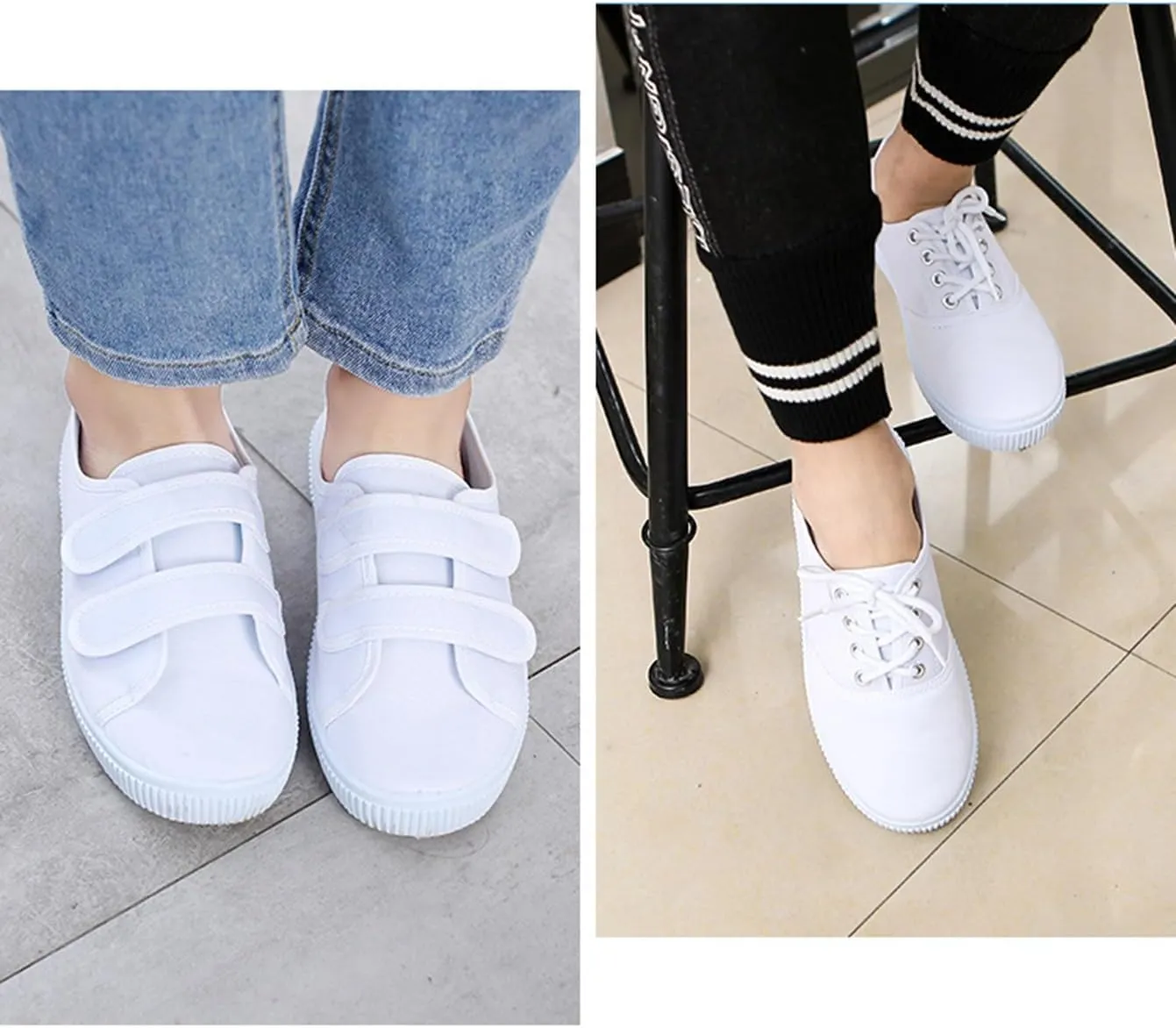 Boys Girls Canvas Sneakers Casual Low Top Slip On Flats Lightweight Comfy White Walking School Shoes
