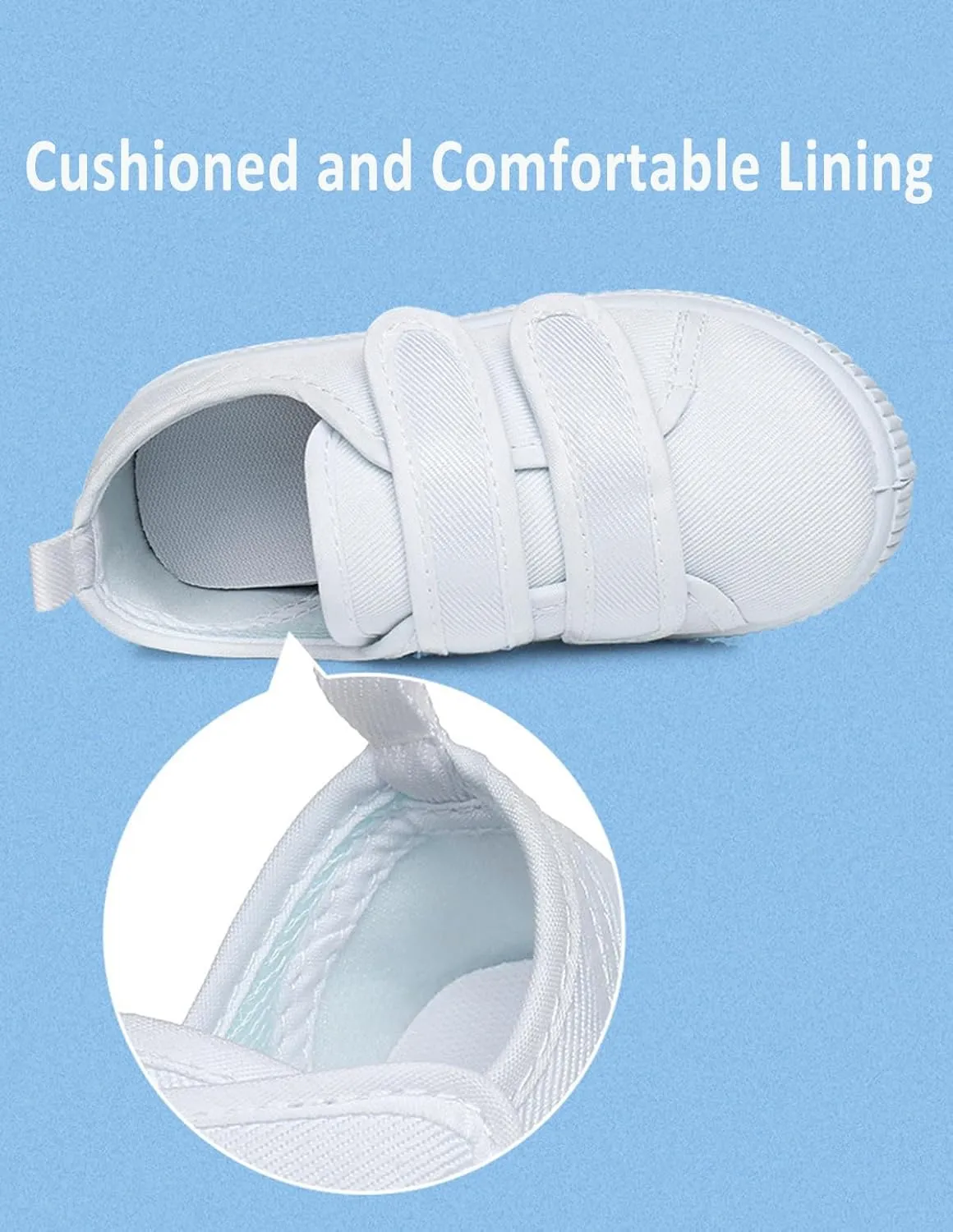 Boys Girls Canvas Sneakers Casual Low Top Slip On Flats Lightweight Comfy White Walking School Shoes