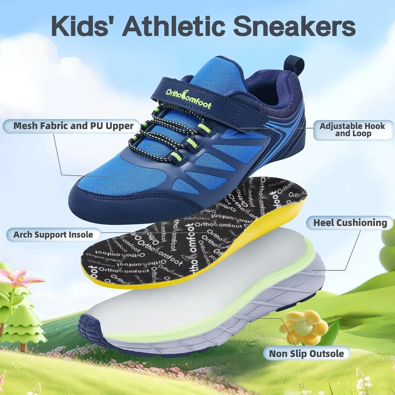 Boys Girls Orthopedic Walking Shoes: Comfortable Casual Plantar Fasciitis Arch Support Athletic Running Sneakers, Lightweight Little Kid/Big Kid School Sports Tennis Shoes for Foot and Pain Relief