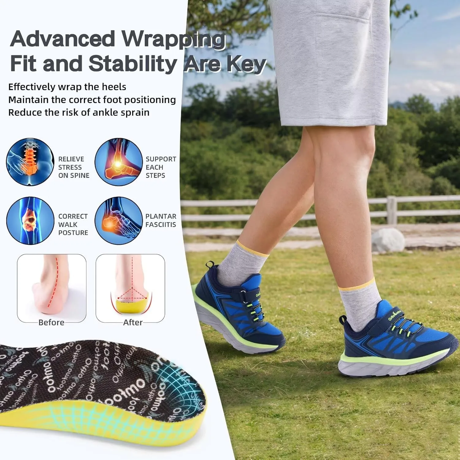 Boys Girls Orthopedic Walking Shoes: Comfortable Casual Plantar Fasciitis Arch Support Athletic Running Sneakers, Lightweight Little Kid/Big Kid School Sports Tennis Shoes for Foot and Pain Relief