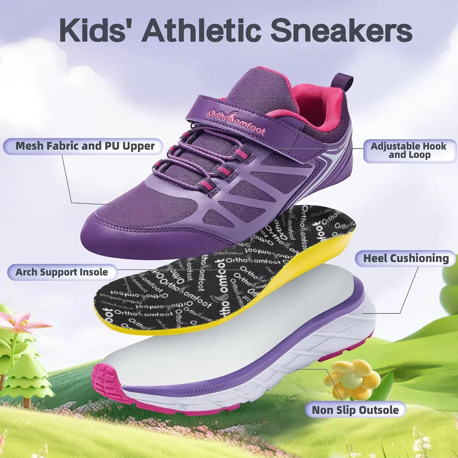Boys Girls Orthopedic Walking Shoes: Comfortable Casual Plantar Fasciitis Arch Support Athletic Running Sneakers, Lightweight Little Kid/Big Kid School Sports Tennis Shoes for Foot and Pain Relief