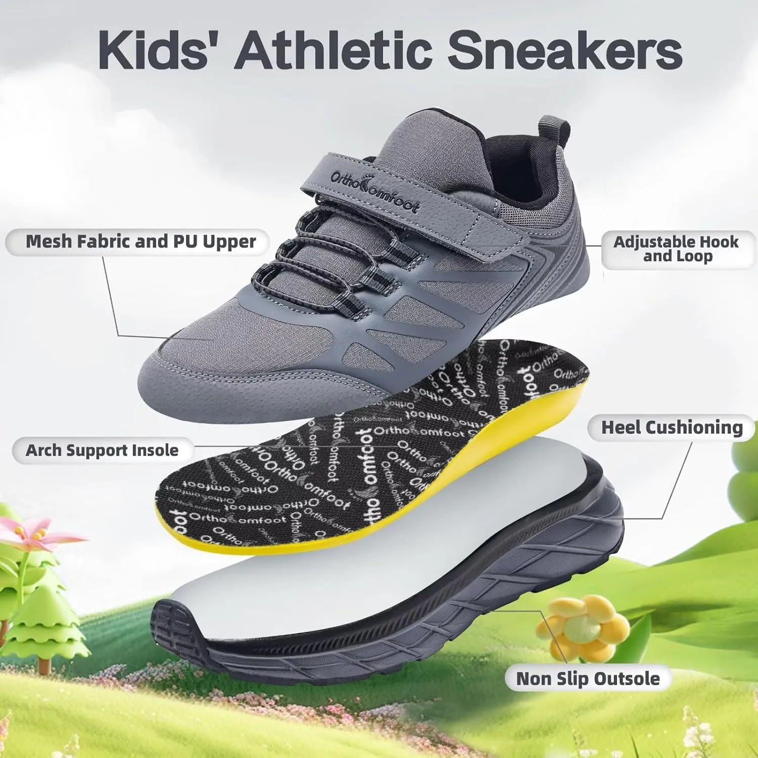 Boys Girls Orthopedic Walking Shoes: Comfortable Casual Plantar Fasciitis Arch Support Athletic Running Sneakers, Lightweight Little Kid/Big Kid School Sports Tennis Shoes for Foot and Pain Relief