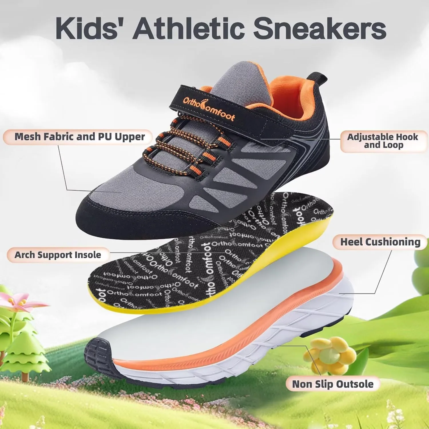 Boys Girls Orthopedic Walking Shoes: Comfortable Casual Plantar Fasciitis Arch Support Athletic Running Sneakers, Lightweight Little Kid/Big Kid School Sports Tennis Shoes for Foot and Pain Relief