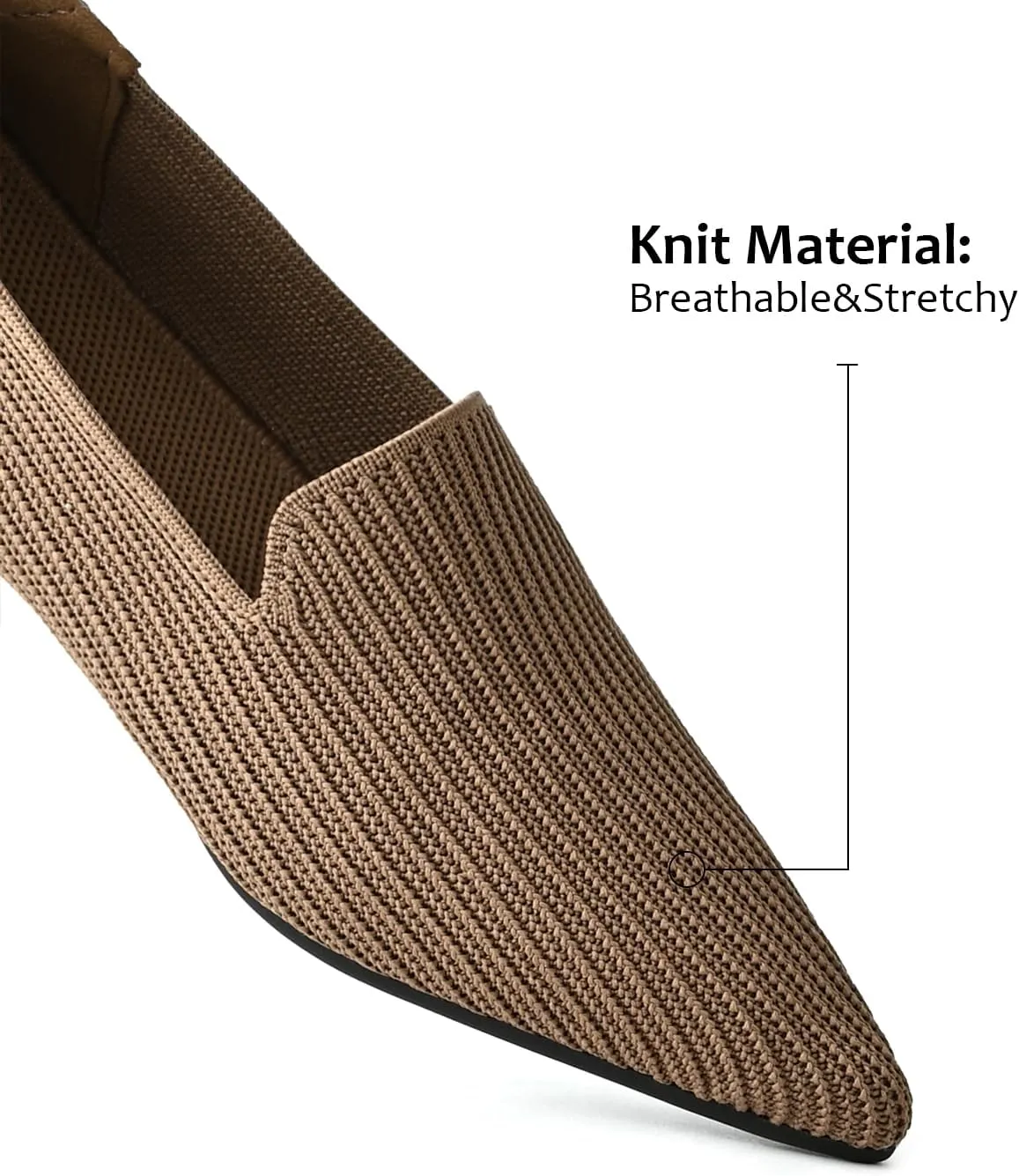 Brown Women's One Size Pointed Toe Slip-On Knit Ballet Flats for Dressy Casual Office Work Walking Flats
