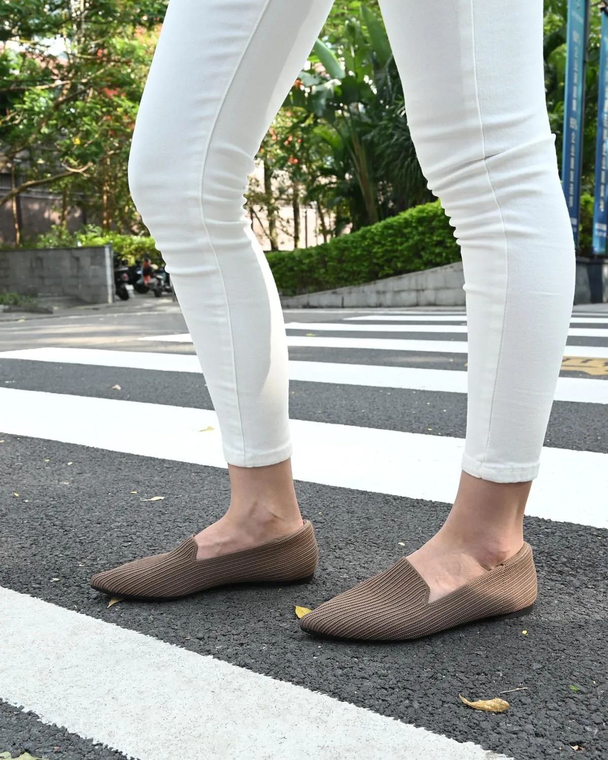 Brown Women's One Size Pointed Toe Slip-On Knit Ballet Flats for Dressy Casual Office Work Walking Flats