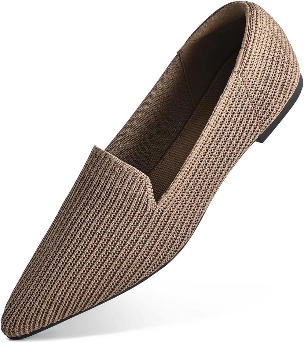 Brown Women's One Size Pointed Toe Slip-On Knit Ballet Flats for Dressy Casual Office Work Walking Flats