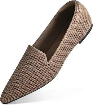 Brown Women's One Size Pointed Toe Slip-On Knit Ballet Flats for Dressy Casual Office Work Walking Flats