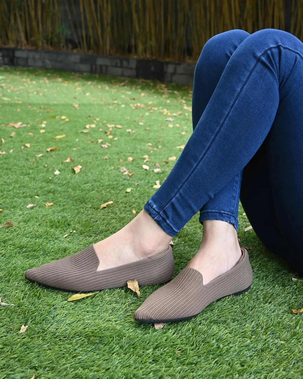 Brown Women's One Size Pointed Toe Slip-On Knit Ballet Flats for Dressy Casual Office Work Walking Flats